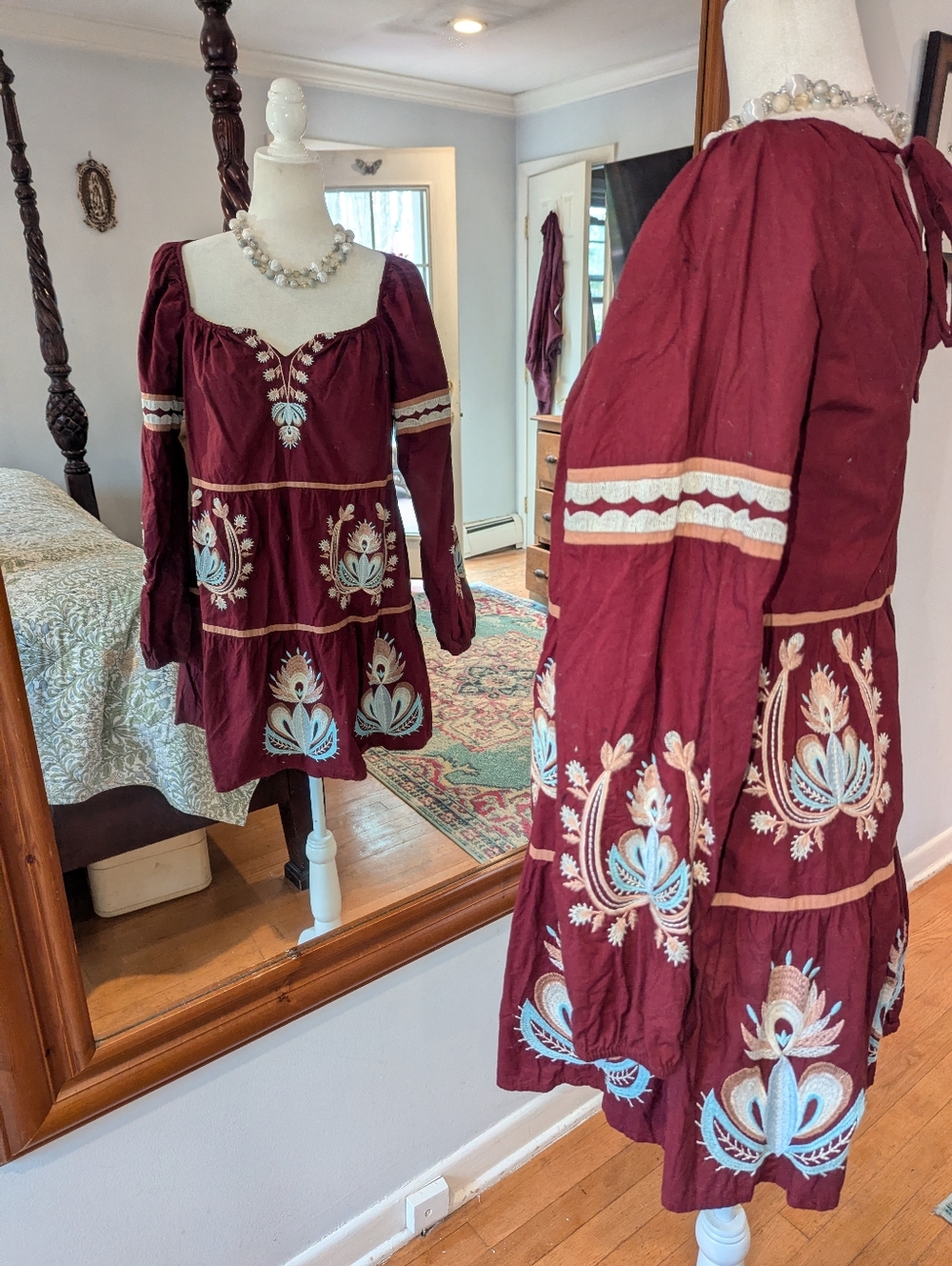 Anthropologie  Women' Mini Dress with Light Blue & Cream Embroidery - Picture 7 of 10